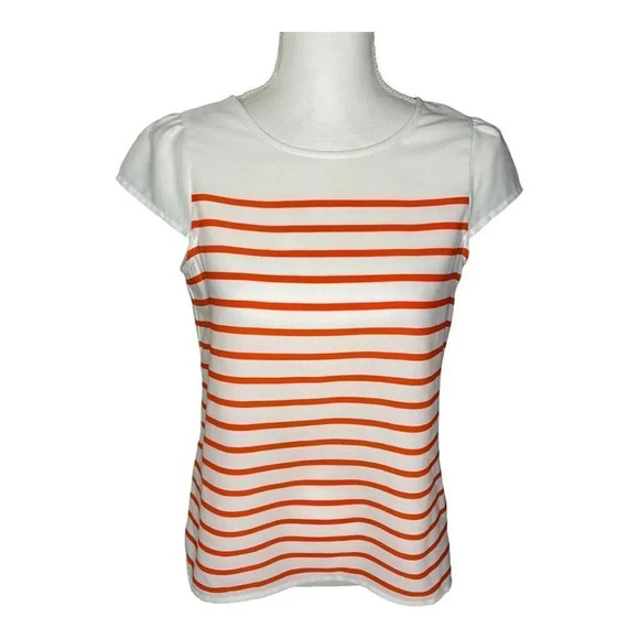 Ann Taylor Loft women’s petite small‎ coral striped short sleeved blouse - Picture 1 of 4